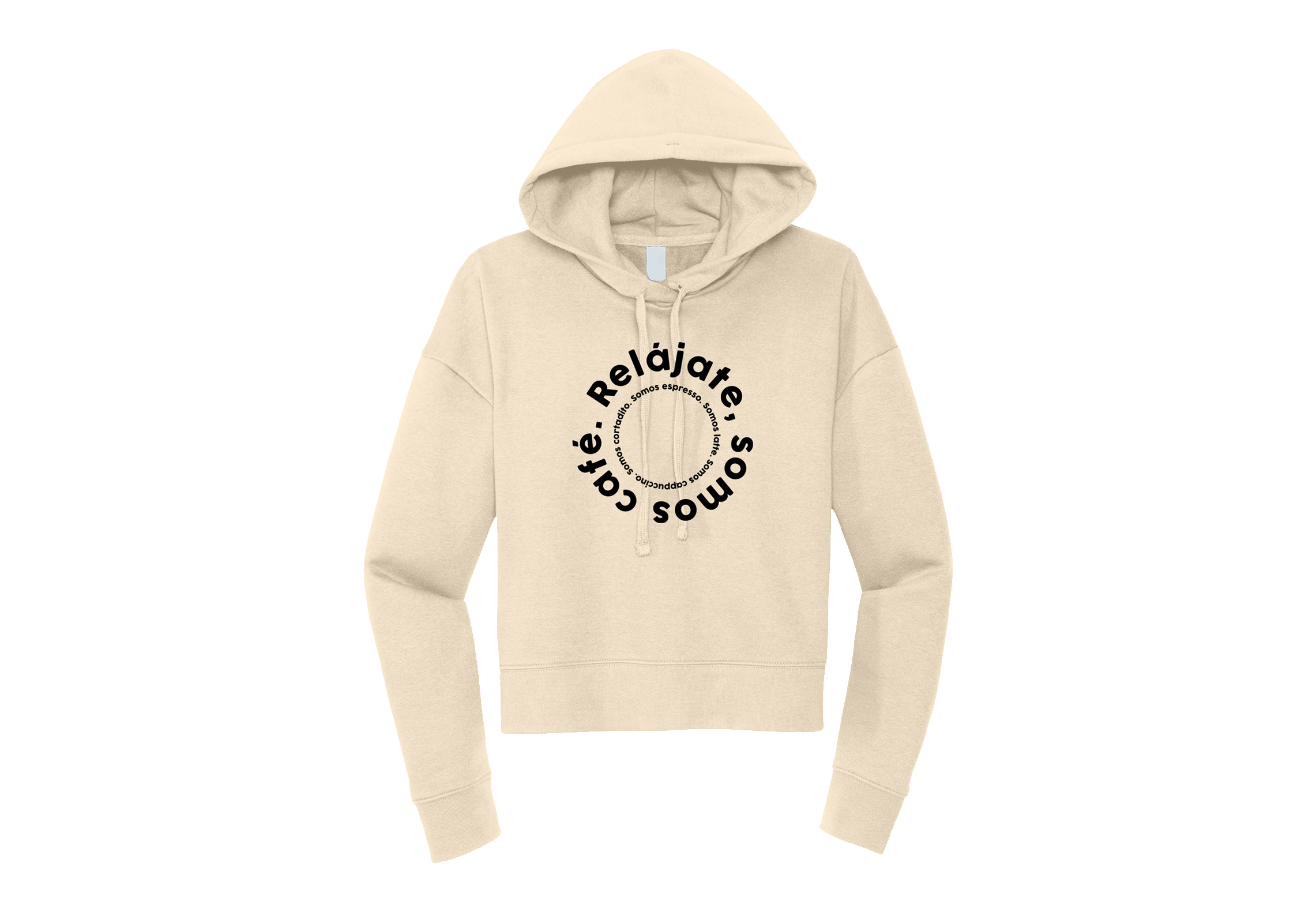 Crop Hoodie “Relájate, Somos Café”, product image from Tazon